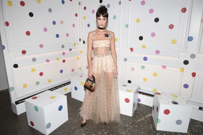 Bella Hadid in Dior at the The Art of Color exhibition in New York City. Photo: Nicholas Hunt/Getty Images for Dior Beauty