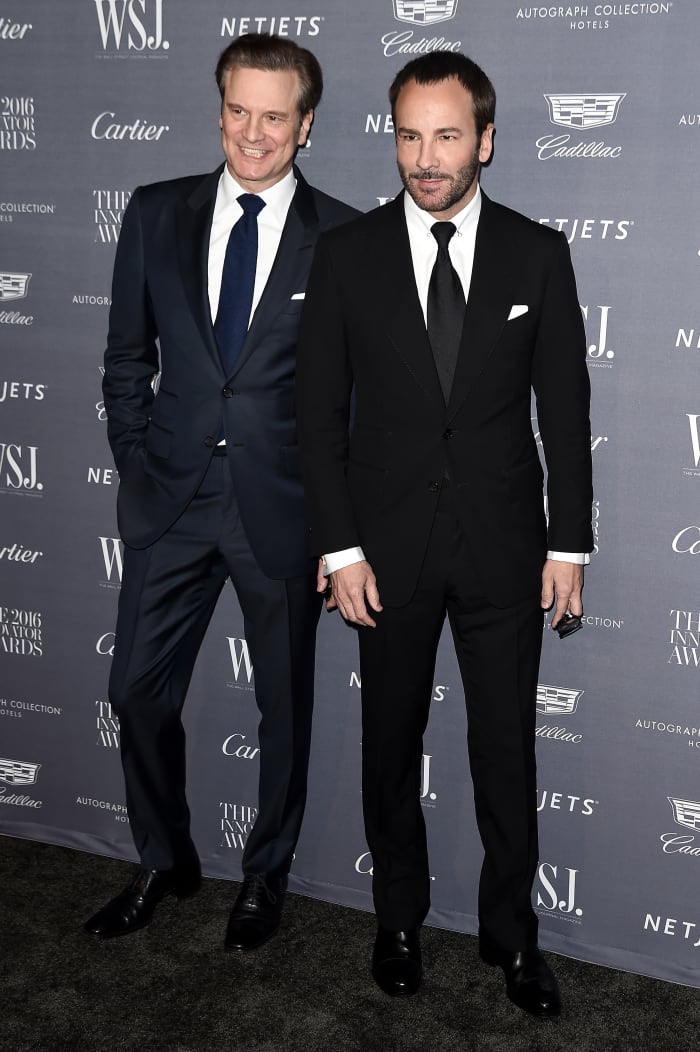 Award presenter Colin Firth and film honoree Tom Ford at the WSJ Innovator Awards. Photo: Nicholas Hunt/Getty Images