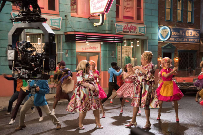 Tracy (Maddie Baillio) her mother Edna (Harvey Fierstein) wear matching Pucci prints. Photo: Colleen Hayes/NBC