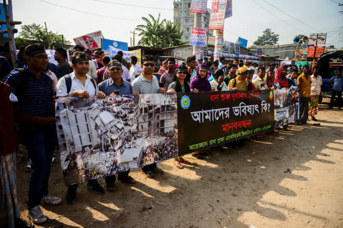 Bangladeshi protestors on the third anniversary of the Rana Plaza collapse. Photo: Munir Uz Zaman/Getty