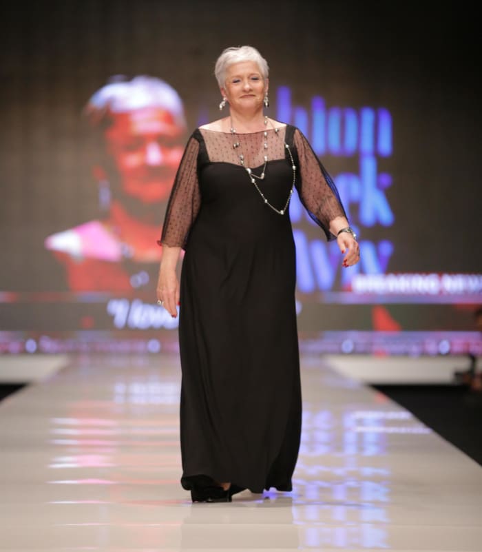 Yael Huldai, wife of the mayor of Tel Aviv, modeling in the Turning the Tables show. Photo: Avi Valdman