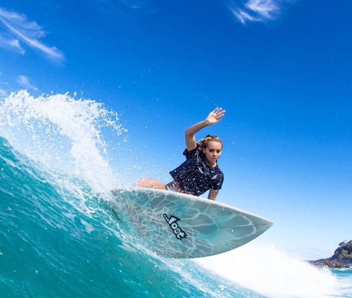Professional surfer Malia Ward surfing at Snapper Rocks, an outcrop on the Gold Coast of Queensland, Australia. Photo: @malia_ward/Instagram