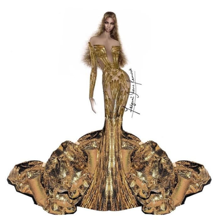 A sketch of Beyoncé's Wearable Art Gala gown designed by Indian fashion house Falguni Shane Peacock. Photo: @wwd/Instagram