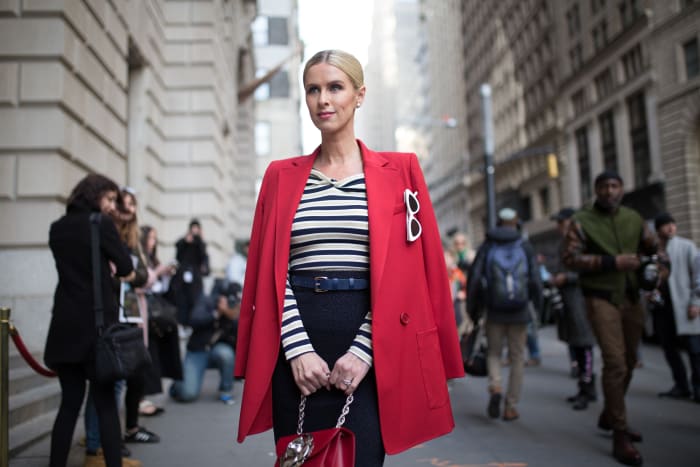 Nicky Hilton Rothschild outside Oscar de la Renta's Fall 2018 show during New York Fashion Week. Photo: Matthew Sperzel/Getty Images