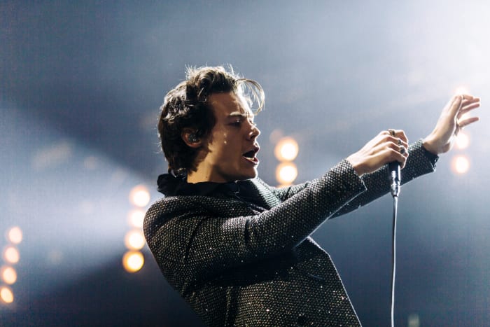 Harry Styles performs in Saint Laurent in Paris on March 13, 2018. Photo: Handout/Helene Marie Pambrun via Getty Images