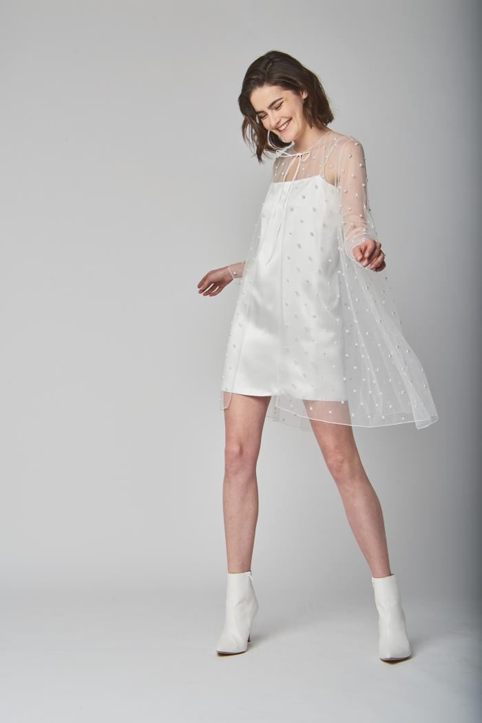 The Penny cape and Lane mini-dress from Alexandra Grecco's Spring 2019 bridal collection. Photo: Courtesy