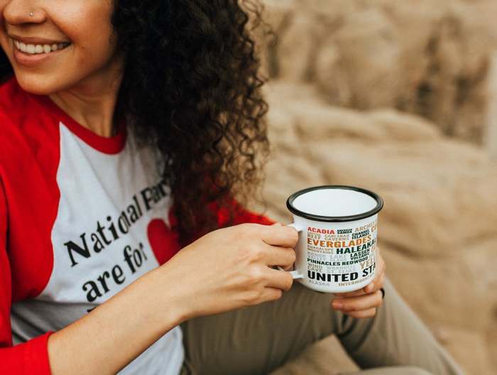 National Parks Are for Lovers Raglan, $40 and All Parks Enamel Mug, $18. Photo: @parksproject/Instagram