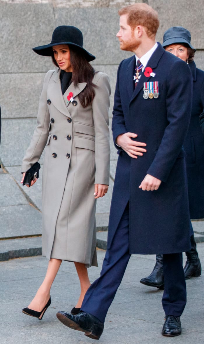 Prince Harry and Meghan Markle attend an Anzac Day dawn service at Hyde Park Corner in London. Photo: Tolga Akmen/WPA Pool/Getty Images