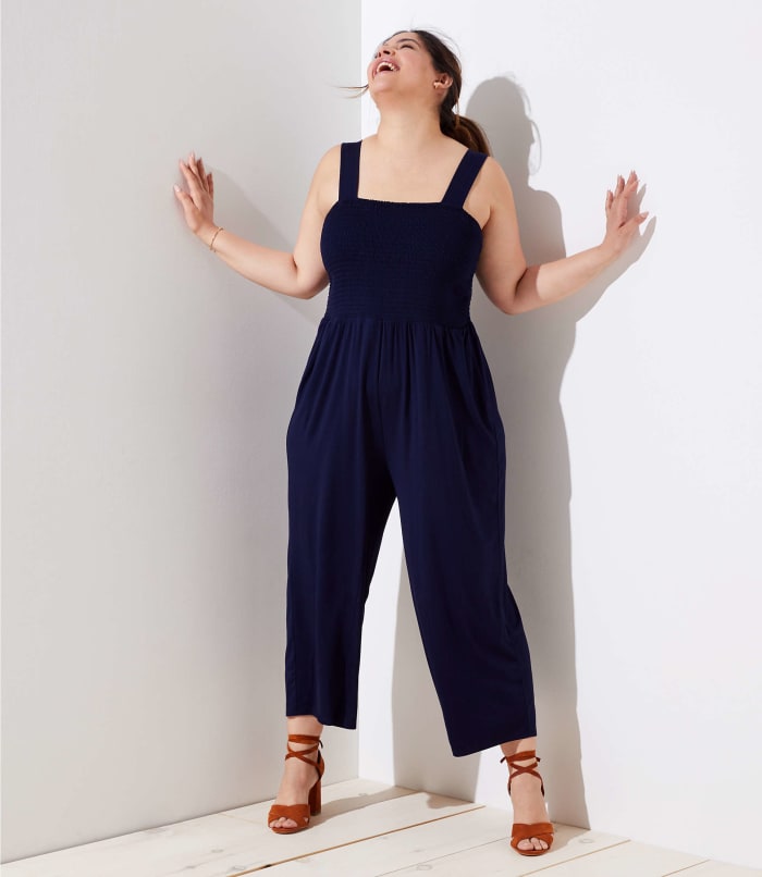 Smocked Wide Leg Jumpsuit, $89.50, available at Loft Plus.