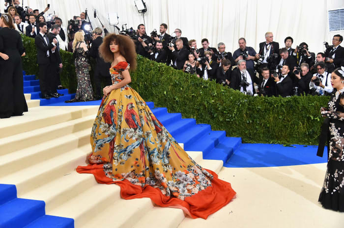 Zendaya in Dolce and Gabbana on the 2017 Met Gala: Rei Kawakubo/Comme des Garcons: Art Of The In-Between red carpet. Photo: Mike Coppola/Getty Images for People.com