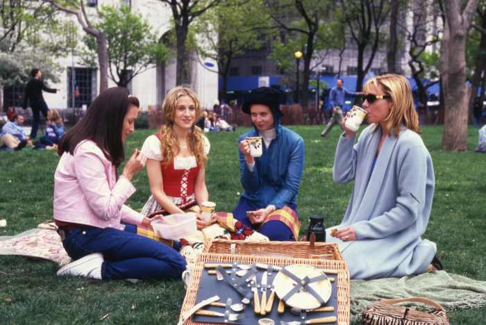Charlotte, Carrie (having her Heidi moment), Miranda and Samantha. Photo: Craig Blankenhorn/HBO.