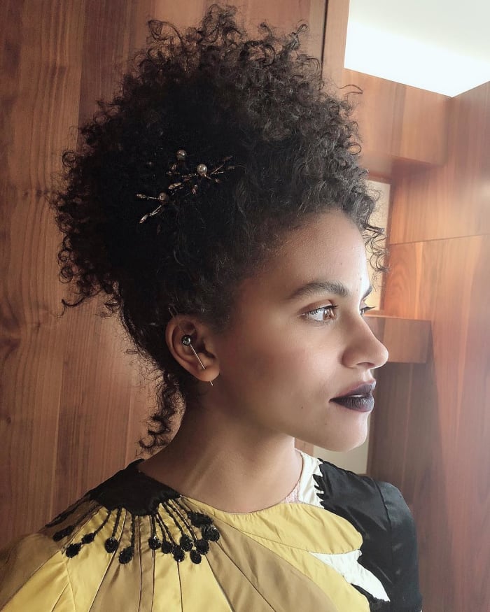 Zazie Beetz's beauty look at the "Deadpool 2" screening in New York City. Photo: @lacyredway/Instagram