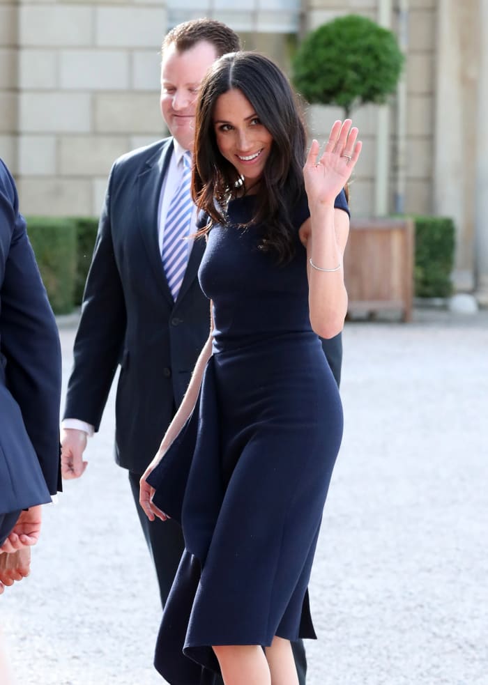 Meghan Markle in Roland Mouret at Cliveden House Hotel on Friday. Photo: Steve Parsons/AFP/Getty Images