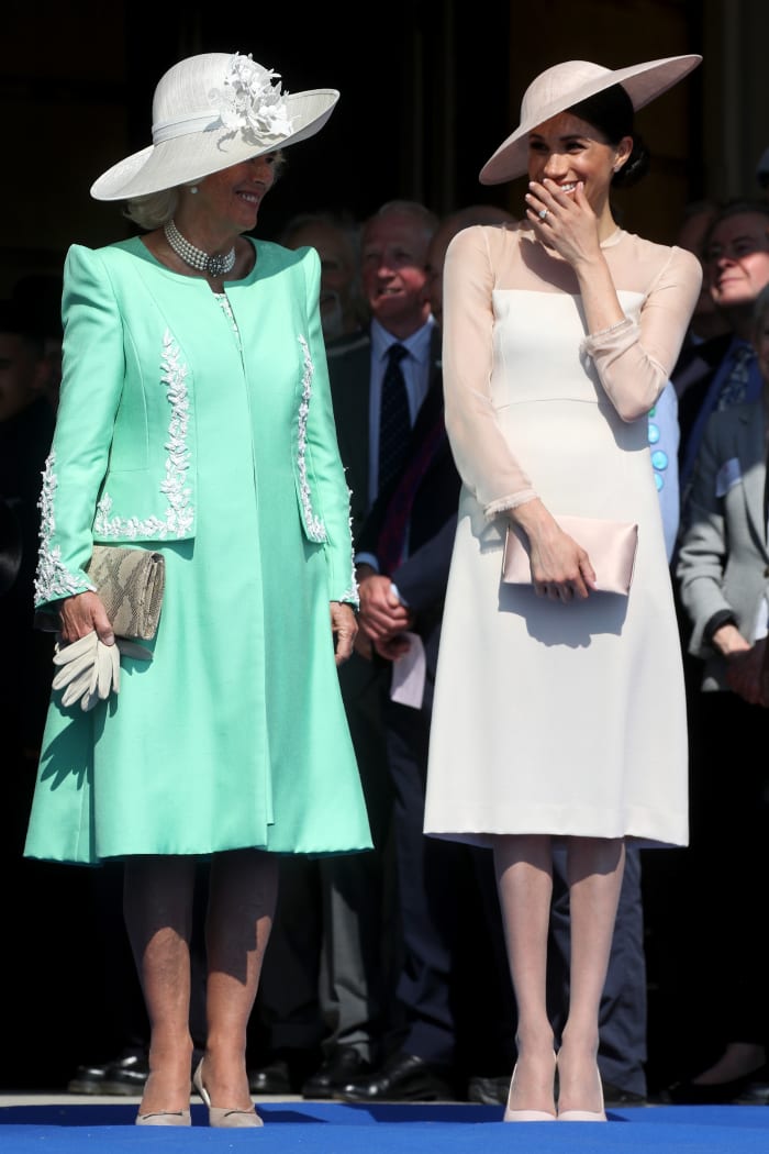 Camilla, Duchess of Cornwall and Meghan, Duchess of Sussex at The Prince of Wales' 70th Birthday Patronage Celebration at Buckingham Palace. Photo: Chris Jackson/Getty Images