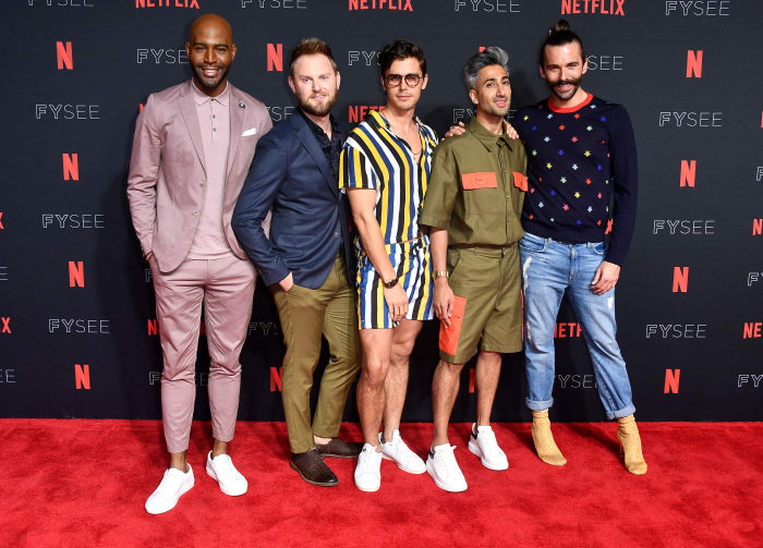 Karamo Brown, Bobby Berk, Antoni Porowski, Tan France and Jonathan Van Ness at a Netflix event for "Queer Eye" in Los Angeles. Photo: Frazer Harrison/Getty Images