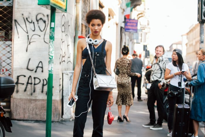 Lineisy Montero outside Dolce & Gabbana’s Spring 2017 show during Milan Fashion Week. Photo: Melodie Jeng/Getty Images