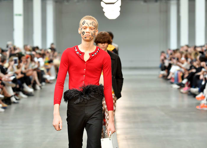 A look from Stefan Cooke's Spring 2019 collection at the MAN show. Photo: Jeff Spicer/BFC/Getty Images