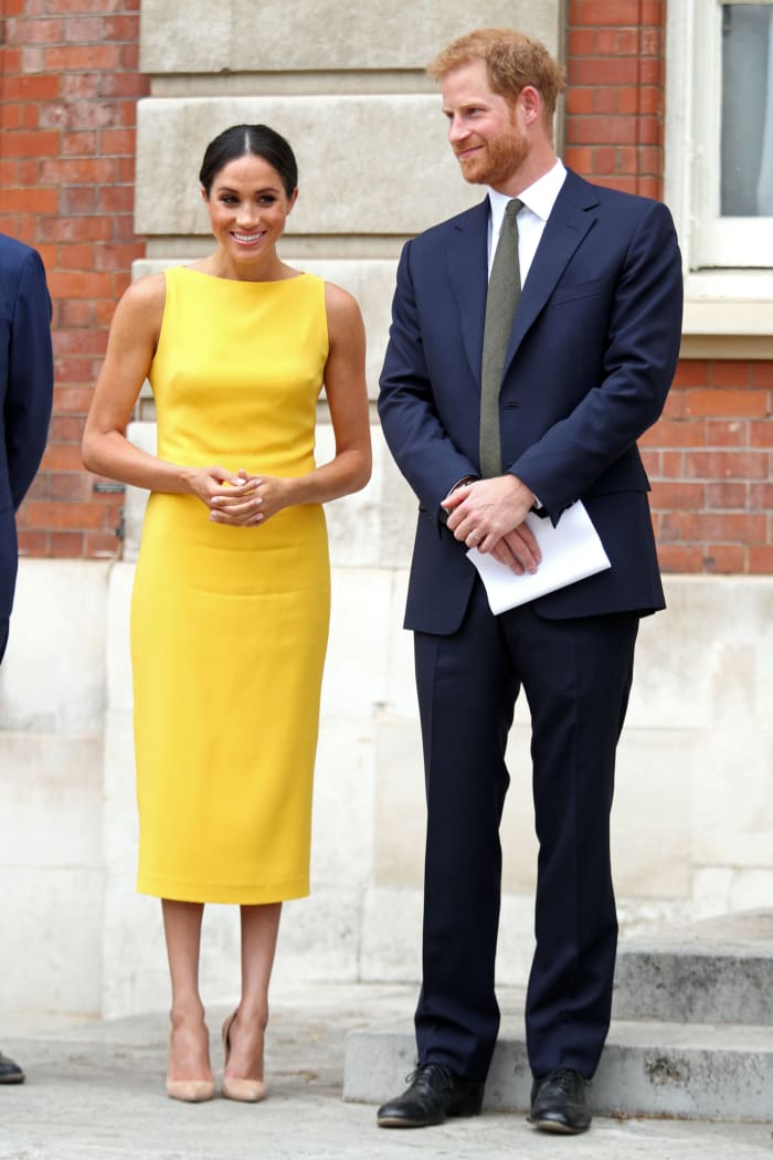 Prince Harry, Duke of Sussex, and Meghan, Duchess of Sussex arrive to attend a reception marking the culmination of the Commonwealth Secretariats Youth Leadership Workshop in London. Photo: Yui Mok/AFP/Getty Images