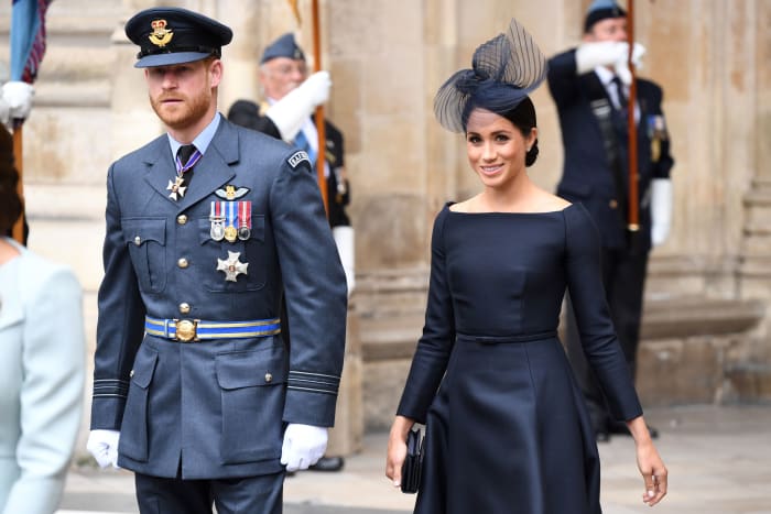 The Duke and Duchess of Sussex leave the RAF100 Service at Westminster Abbey on Tuesday. Photo: Chris J Ratcliffe/AFP/Getty Images