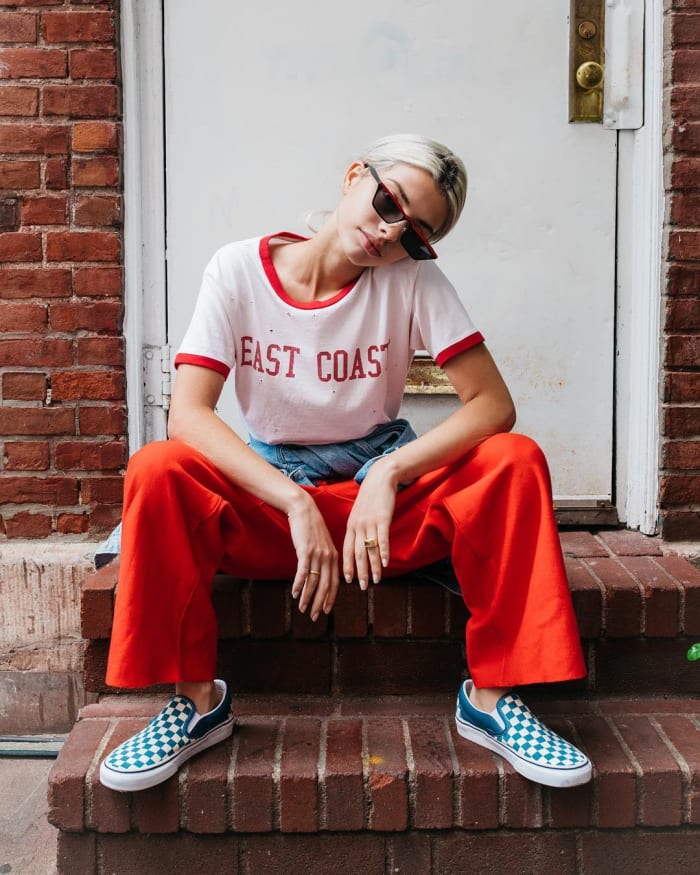 Kit Keenan in Vans slip-on sneakers. Photo: @freepeople/Instagram