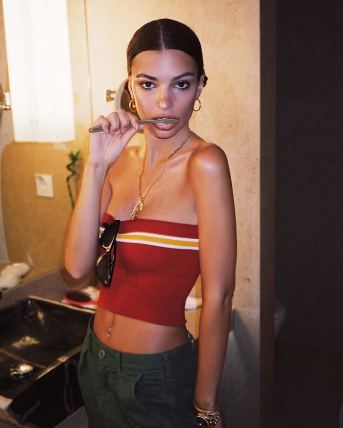 Emily Ratajkowski in a Donni tube top. Photo: @emrata/Instagram