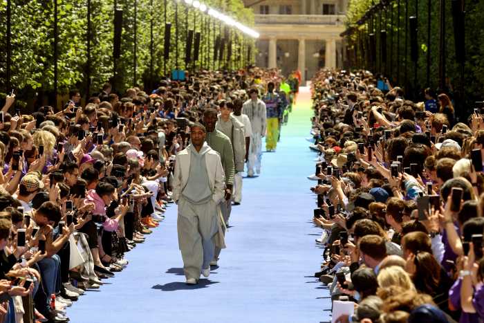 Looks from Virgil Abloh's first men's collection for Louis Vuitton . Photo: Bertrand Guay/AFP/Getty Images