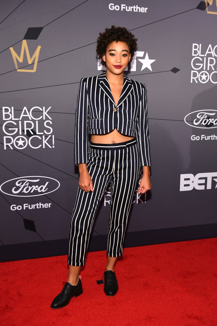 Amandla Stenberg in Thom Browne at BET's Black Girls Rock! 2018 on Sunday at the New Jersey Performing Arts Center. Photo: Dave Kotinsky/Getty Images for BET