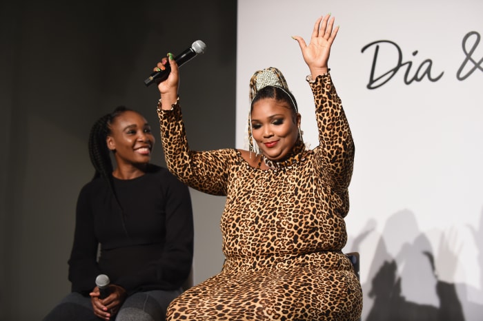 Venus Williams and Lizzo speak onstage during the #TeeUpChange campaign launch. Photo: Daniel Zuchnik/Getty Images for Dia&Co