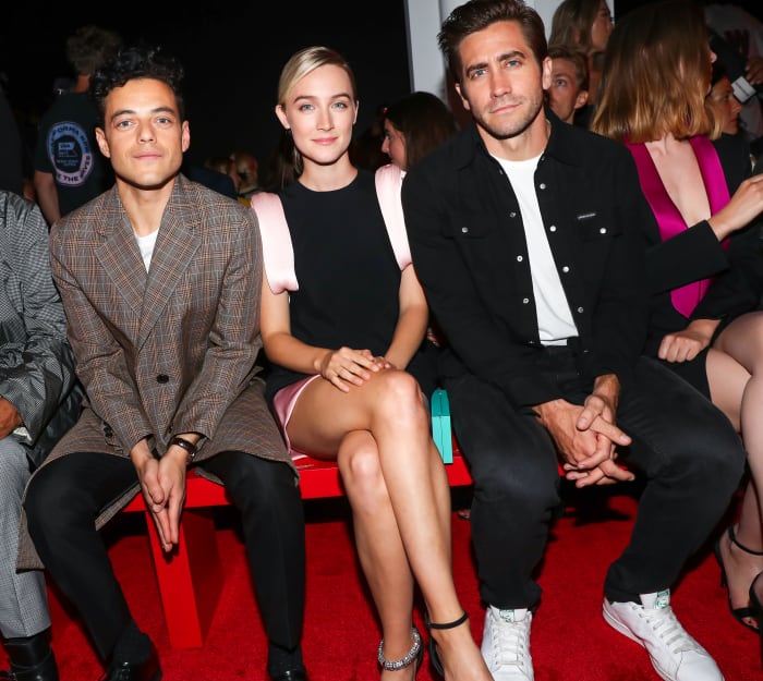 Rami Malek, Saoirse Ronan and Jake Gyllenhaal in the front row at Calvin Klein's Spring 2019 runway show. Photo: BFA/Courtesy of Calvin Klein