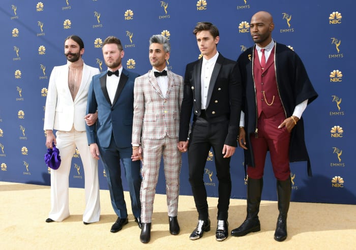 Jonathan Van Ness, Bobby Berk, Tan France, Antoni Porowski and Karamo Brown at the 2018 Emmy Awards. Photo: Valerie Macon/AFP/Getty Images)