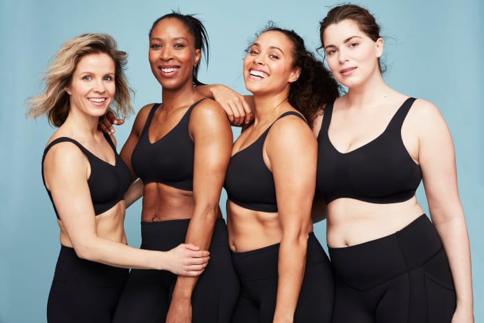 Knix's new Catalyst bra, as worn by Meg (34B) in Size 2, Sasha (34C) in Size 4, Mia (34DD) in Size 6 and Karyn (34E) in Size 7. Photo: Courtesy of Knix