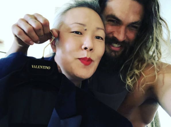 Jeanne Yang and celebrity client Jason Momoa on the job. Since she doesn't post any private client selfies, this one should do, right? Photo: Courtesy Jeanne Yang