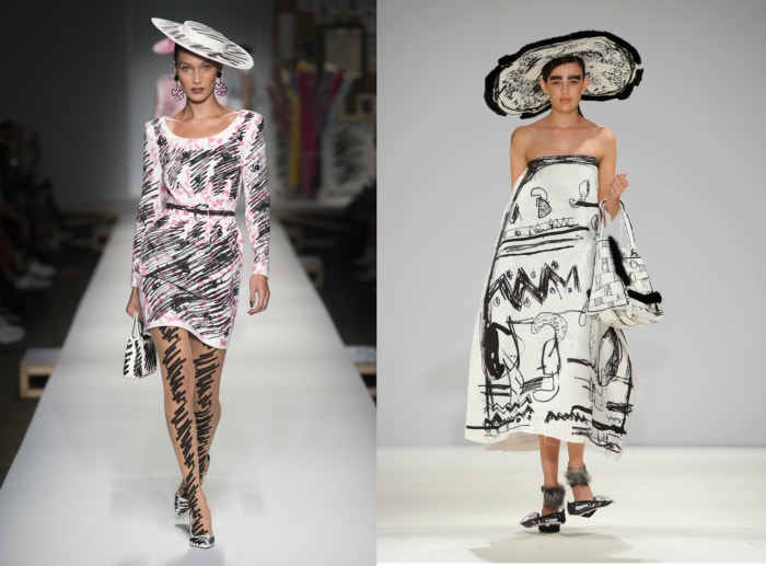 Left: A look from Moschino's Spring 2019 collection. Photo: Imaxtree; Right: A look from Edda Gimnes's Spring 2016 collection. Photo: Eamonn M. McCormack/Getty Images