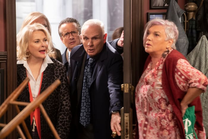 Murphy, Corky, Miles, Frank and new bartender Phyllis (Tyne Daly). Photo: David Giesbrecht/Warner Bros.