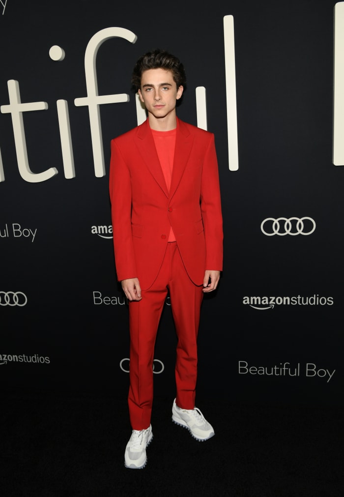 Here Is Timothée Chalamet in a Very Good Red Louis Vuitton Suit - Fashionista