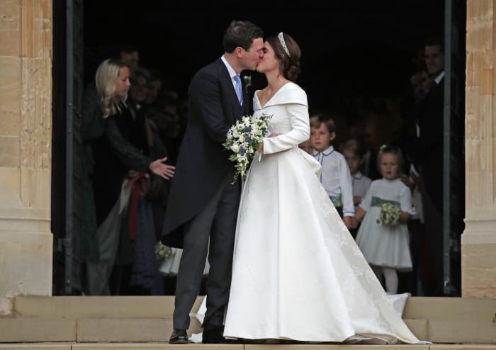 Princess Eugenie of York and her husband Jack Brooksbank at Windsor Palace. Photo: Steve Parsons/AFP/Getty Images
