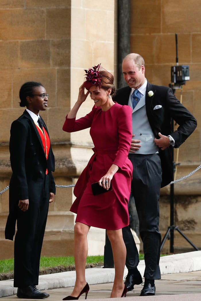 Duchess Kate Middleton in Alexander McQueen at the wedding of Princess Eugenie and Jack Brooksbank. Photo: Adrian Dennis/Getty Images