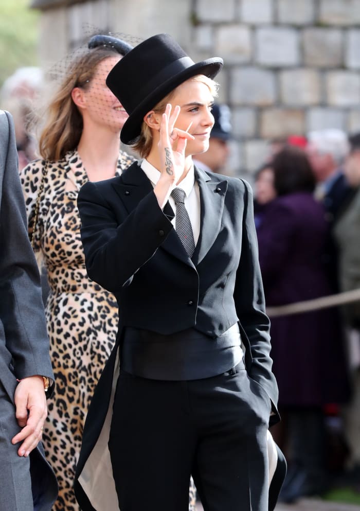 Cara Delevingne at the wedding of Princess Eugenie of York to Jack Brooksbank. Photo: Gareth Fuller/WPA Pool/Getty Images