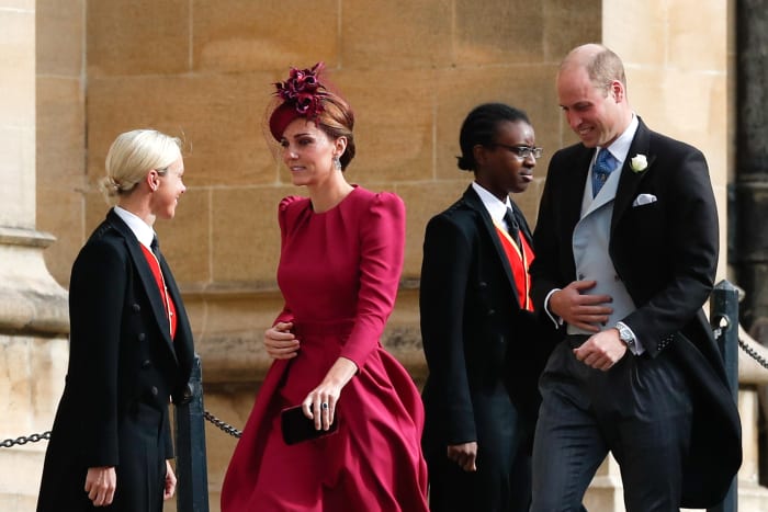 Duchess Kate Middleton in Alexander McQueen at the wedding of Princess Eugenie and Jack Brooksbank. Photo: Adrian Dennis/Getty Images