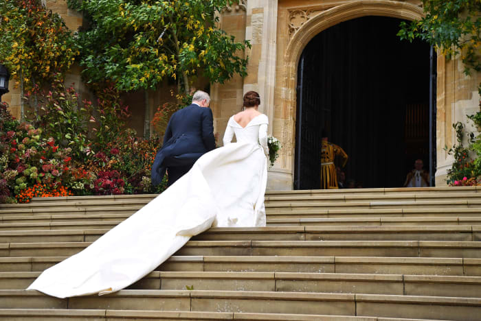 Princess Eugenie arrives at her wedding with her father Prince Andrew the Duke of York. Photo: Victoria Jones/Getty Images