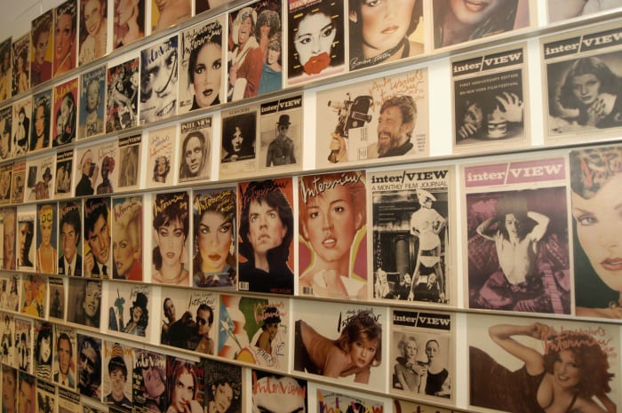 A wall of "Interview" magazine covers at The Andy Warhol Museum in Pittsburgh. Photo: Archie Carpenter/Getty Images