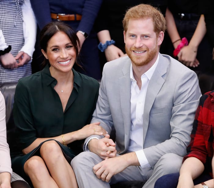 Meghan Markle, Duchess of Sussex and Prince Harry, Duke of Sussex, during a visit to the Peacehaven, Sussex on Oct. 3. Photo: Chris Jackson/Getty Images