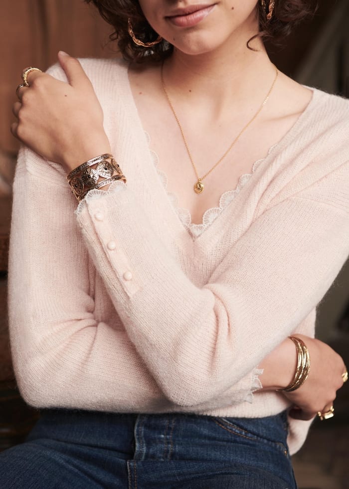 Sézane "Nicky" sweater in Nude, $120, available here. Photo: Sézane