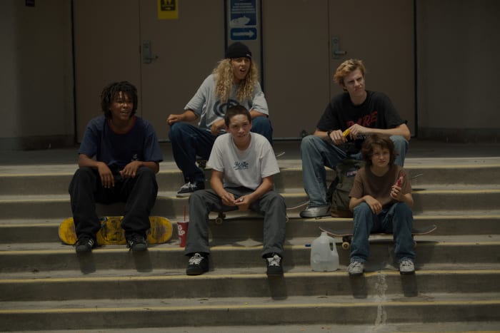 Na-kel Smith, Olan Prenatt, Gio Galicia, Ryder McLaughlin and Sunny Suljic. Photo by Tobin Yelland/Courtesy of A24