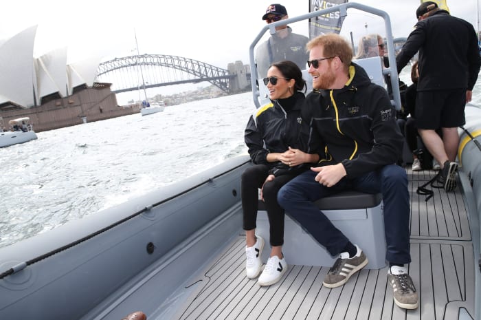 Meghan Markle and Prince Harry watch sailing during the Invictus games in Sydney. Photo: Chris Jackson/Getty Images for the Invictus Games Foundation