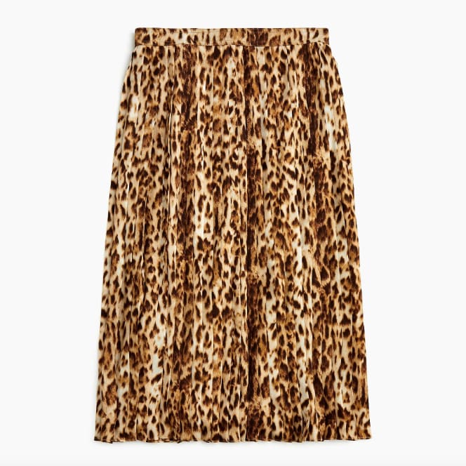 J.Crew pleated leopard midi skirt, $118, available here.