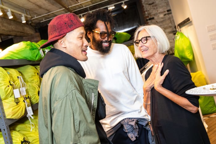 Dao-Yi Chow, Maxwell Osborne and Eileen Fisher at the launch event for their collaboration. Photo: Benjamin Lozovsky/BFA.com