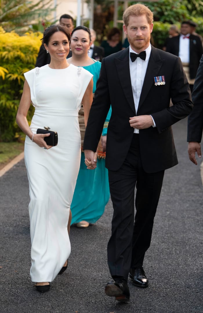 Meghan, Duchess of Sussex, and Prince Harry, Duke of Sussex, attend a state dinner at the Royal Residence in Nuku'alofa, Tonga. Photo: Paul Edwards - Pool/Getty Images