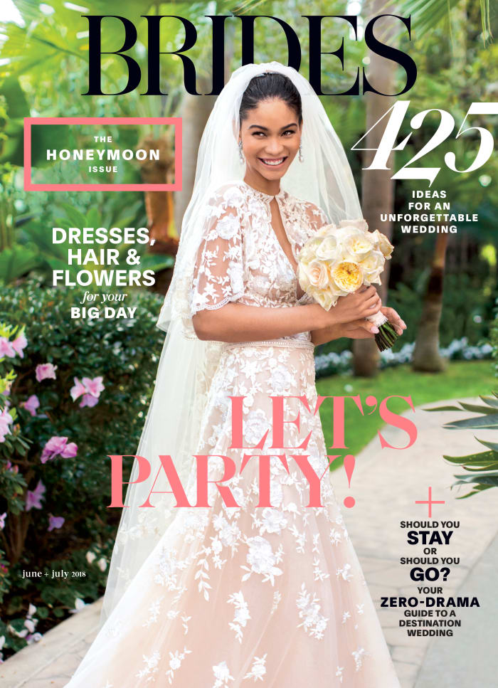 Chanel Iman covers the 'Brides' June-July 2018 issue. Photo: Amy and Stuart Photography/Courtesy of Brides