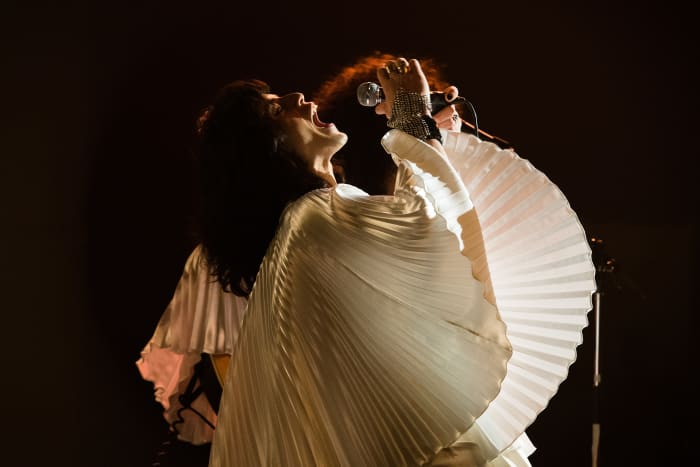 Freddie in the reproduction of the Zandra Rhones butterfly top. Photo: Alex Bailey TM & © 2018 Twentieth Century Fox Film Corporation